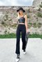 Black High Waist Front-Waisted Wide-Leg Lycra Trousers Alc-X9979 - 3