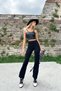 Black High Waist Front-Waisted Wide-Leg Lycra Trousers Alc-X9979 - 2