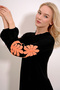 Women's Orange-Black Prevailing Collar Sleeves Flock Printed Layered Flounced Viscose Dress ALC-X12085 - 3