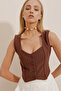Women's Dark Brown Heart Collar Buttoned Striped Vest ALC-X10151 - 2