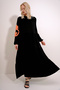Women's Orange-Black Prevailing Collar Sleeves Flock Printed Layered Flounced Viscose Dress ALC-X12085 - 5