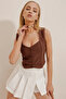 Women's Dark Brown Heart Collar Buttoned Striped Vest ALC-X10151