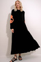 Women's Orange-Black Prevailing Collar Sleeves Flock Printed Layered Flounced Viscose Dress ALC-X12085 - 2