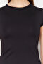 Siyah Poliamid Kısa Kol Bisiklet Yaka Fitted/Vücuda Oturan Örme T-Shirt TWOSS24TS00238 - 5