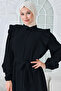 Women's Black Flounce Belted Woven Dress - 4