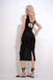 Women's Black V-Neck Lined Openwork Knitwear Dress ALC-X11949 - 2