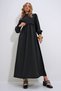 Women's Black Stand Collar Crochet Braided Back Zipper Woven Dress ALC-X12025