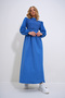 Women's Blue Stand Collar Crochet Braided Back Zipper Woven Dress ALC-X12025 - 2