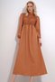 Women's Brown Stand Collar Crochet Braided Back Zipper Woven Dress ALC-X12025