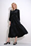 Women's Black Buttoned Front Skirt Flounced Flamed Linen Maxiboy Dress ALC-X12045 - 3
