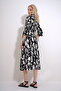 Women's Black-Cream Polka Dot Patterned Woven Viscose Shirt Dress ALC-X6247 - 3