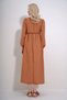 Women's Brown Stand Collar Crochet Braided Back Zipper Woven Dress ALC-X12025 - 5