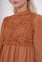 Women's Brown Stand Collar Crochet Braided Back Zipper Woven Dress ALC-X12025 - 2