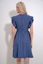 Women's Indigo V-Neck Sleeves Flounced Back Zipper Aerobin Linen Woven Dress ALC-X11854 - 5