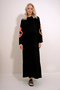 Women's Orange-Black Prevailing Collar Sleeves Flock Printed Layered Flounced Viscose Dress ALC-X12085 - 4