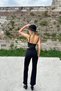 Black High Waist Front-Waisted Wide-Leg Lycra Trousers Alc-X9979 - 5