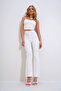 Women's Ecru Striped Elastic Trousers ALC-X12199 - 3