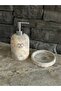 New Silver Travertine Natural Stone Liquid Soap Dispenser Set with Tray - 2