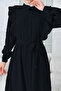 Women's Black Flounce Belted Woven Dress - 3