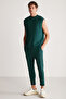 Nıcolas Men's Technical Thick Flexible Fabric Slim Fit Green Sweatpants with Zippered Legs