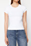 Beyaz Poliamid Kısa Kol Bisiklet Yaka Fitted/Vücuda Oturan Örme T-Shirt TWOSS24TS00238 - 4