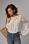 Women's Beige Standard Size Knitted Eyelet Lace Blouse - 7