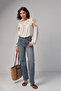 Women's Beige Standard Size Knitted Eyelet Lace Blouse - 4
