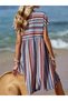 Women's Short Sleeve V-neck Pleat Detail Linen Dress - 4