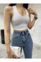 Women's Oval Collar Cotton Ribbed Camisole Crop Singlet - 5