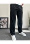 Men's Black Baggy Fit Fabric Pants
