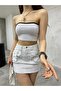 Women's Strapless Ribbed Crop Bustier - 2