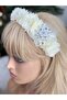 Custom-designed luxury pearl brooch, elegant Tulle flower crown, perfect for maternity, special occasions, bride, engagement, cream and white. - 6