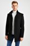 Men's Black Quilted Lined Wool Blended Cashmere Coat
