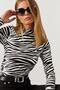 Women's Ecru-Black Half Turtleneck Zebra Pattern Blouse LPP1133