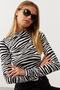 Women's Ecru-Black Half Turtleneck Zebra Pattern Blouse LPP1133 - 4