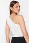 Beyaz Asimetrik Yaka Cut Out Detaylı Alttan Çıtçılı Örme Body TWOSS23BD00014 - 3