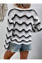 Women's Crew Neck Wave Pattern Openwork Women's Sweater Black/White/Grey - 5