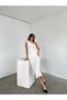 One Shoulder Flower Detailed Ecru Dress