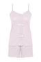 Açık Pembe Kurdele/Fiyonk Detaylı İp Askılı Fitilli Şortlu Örme Pijama Takımı THMSS24PT00356 - 7