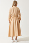 Women's Cream Zipper Seasonal Woven Dress Trench Coat DD01298 - 5