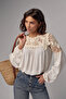 Women's Beige Standard Size Knitted Eyelet Lace Blouse