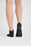 Women's Navy Cotton Yoga Toeless Socks - 6