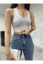 Women's Oval Collar Cotton Ribbed Camisole Crop Singlet - 6