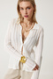 Women's Bone Polo Collar Summer Curved Knit Cardigan YY00214 - 3
