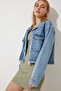 Women's Medium Blue Wide Pocketed Edges Seamless Denim Jacket RV00188 - 4