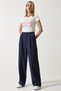 Women's Navy Blue Thin Striped Masculine Palazzo Pants DW00005