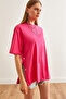 Women's Fuchsia Side Button Cotton T-shirt TSH-19000762