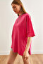 Women's Fuchsia Side Button Cotton T-shirt TSH-19000762 - 4