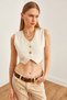 Women's Stone Wrinkled Stitched Fish Back Gabardine Vest YLK-19000025 - 3