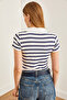 Women's Navy Blue Polo Neck Soft Touch Stretchy Crop Blouse Blz-19002639 - 6